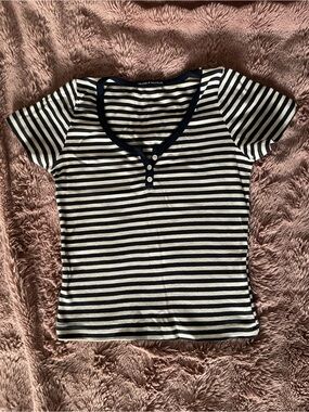 Brandy Melville Navy and White Striped Zelly Henley Top